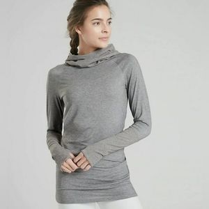 Athleta Essence Cowl-Neck Hooded Yoga Tunic Top In Heather Gray